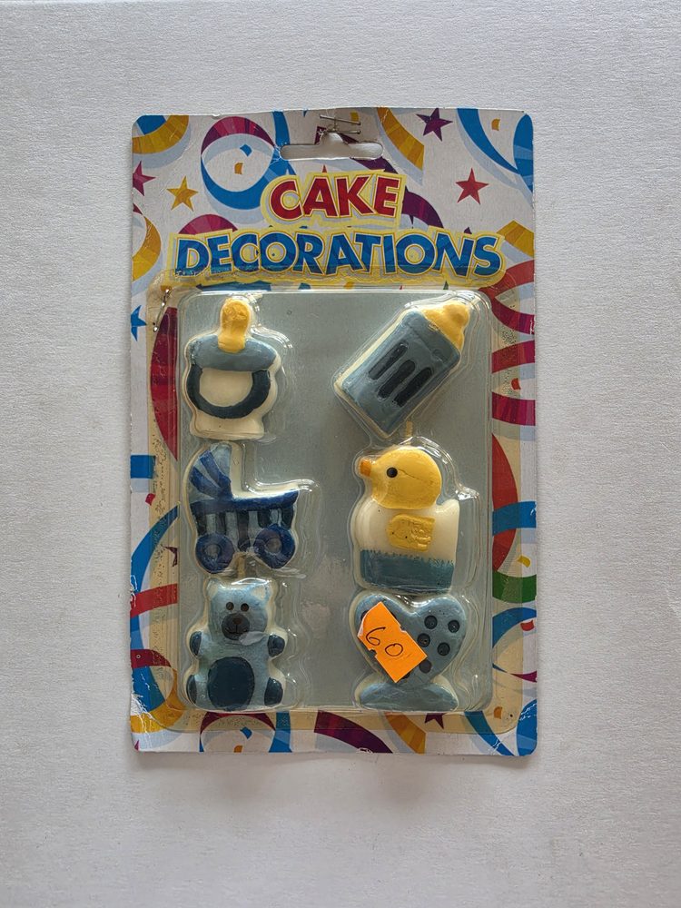 Set de velas decorativas celestes de baby shower (chupon, biberon