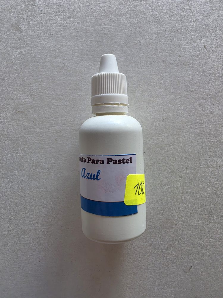 Colorante liquido azul para pastel en frasco gotero blanco