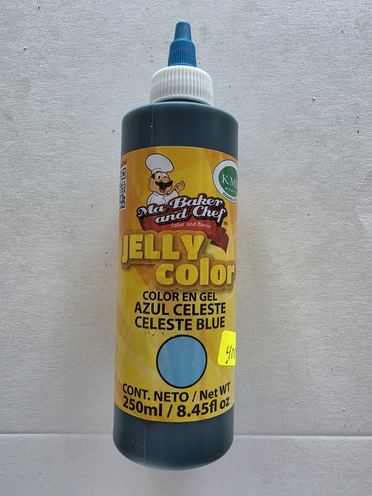 Colorante en gel comestible azul celeste, botella plastica de 250 ml