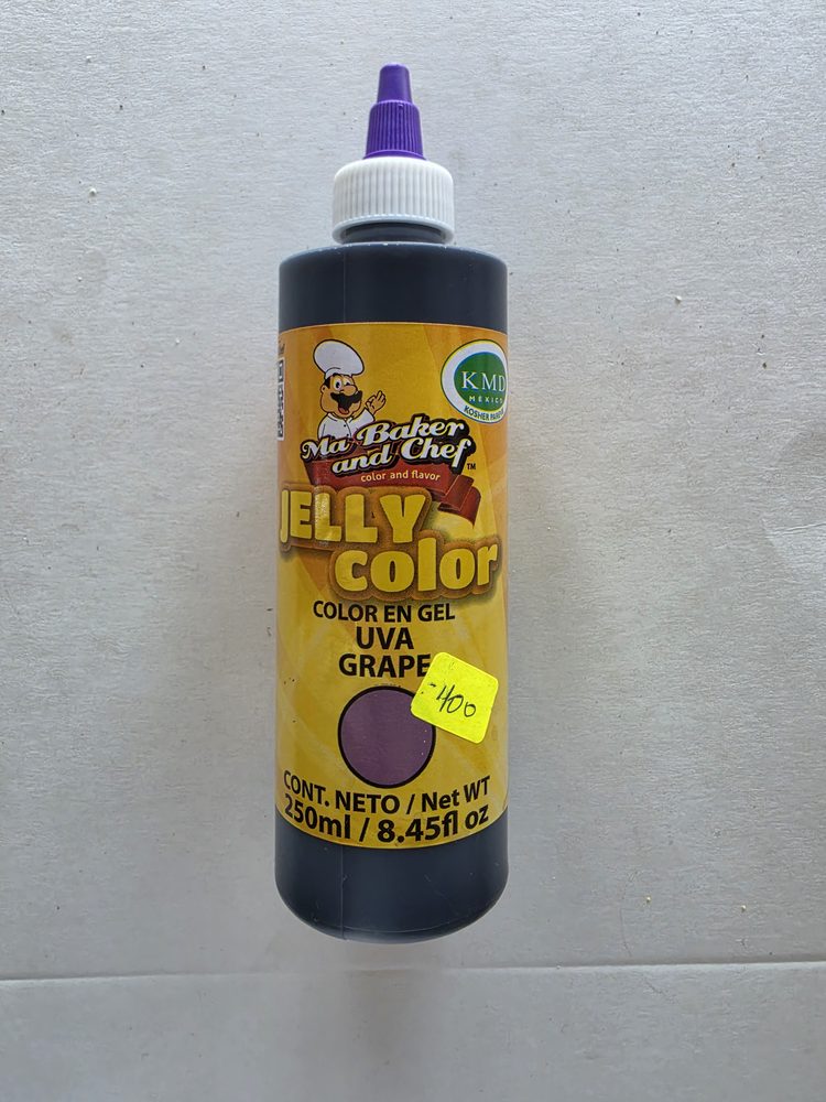 Colorante en gel comestible color uva (morado), botella plastica