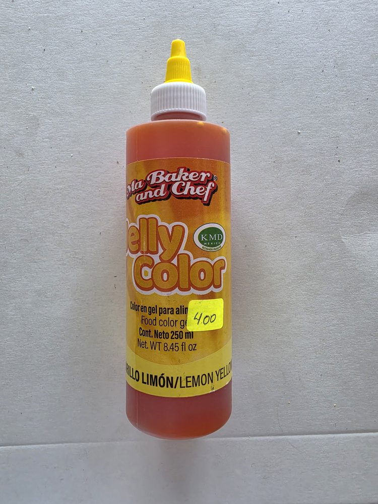 Colorante en gel comestible amarillo limón, botella plastica de 250