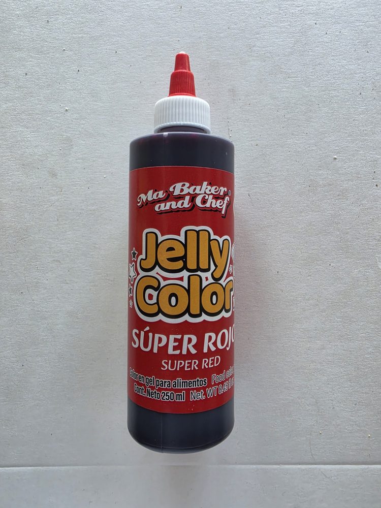 Colorante en gel comestible super rojo, botella plastica de 250 ml