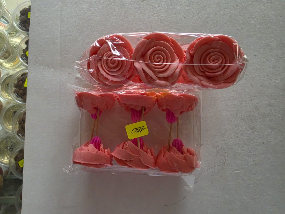 Rosas de azúcar/fondant rosado: bolsa con 3 rosas grandes y bolsa