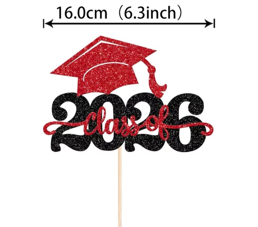 Topper para pastel de graduacion escarchado negro y rojo