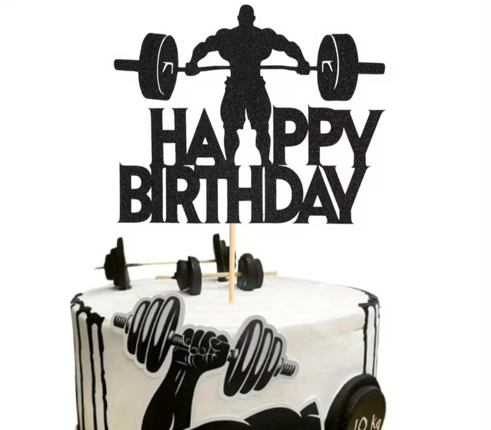 Topper para pastel 'Happy Birthday' negro con brillo, con silueta