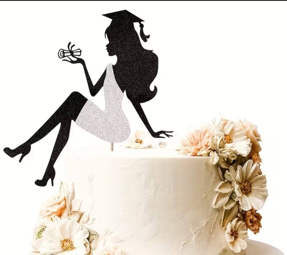 Topper para pastel de graduacion: silueta de muchacha graduada