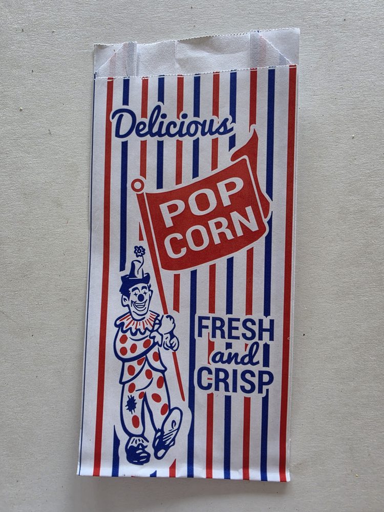 Bolsa de papel para palomitas de maiz, blanca con rayas rojas
