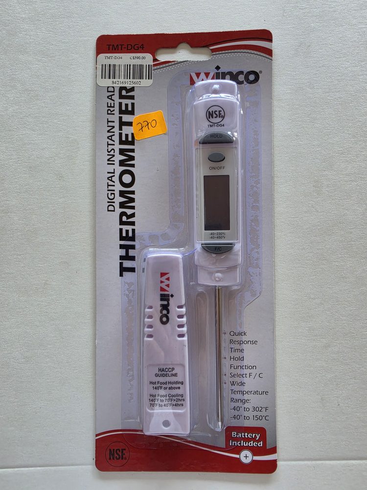 Termometro digital de coccion con sonda metálica y cuerpo blanco