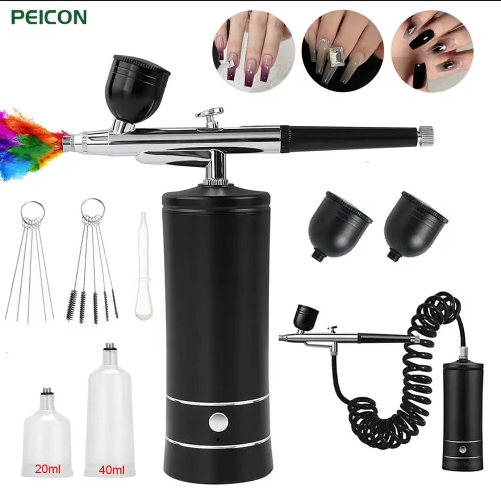 Kit de aerografo recargable color negro marca Peicon con compresor