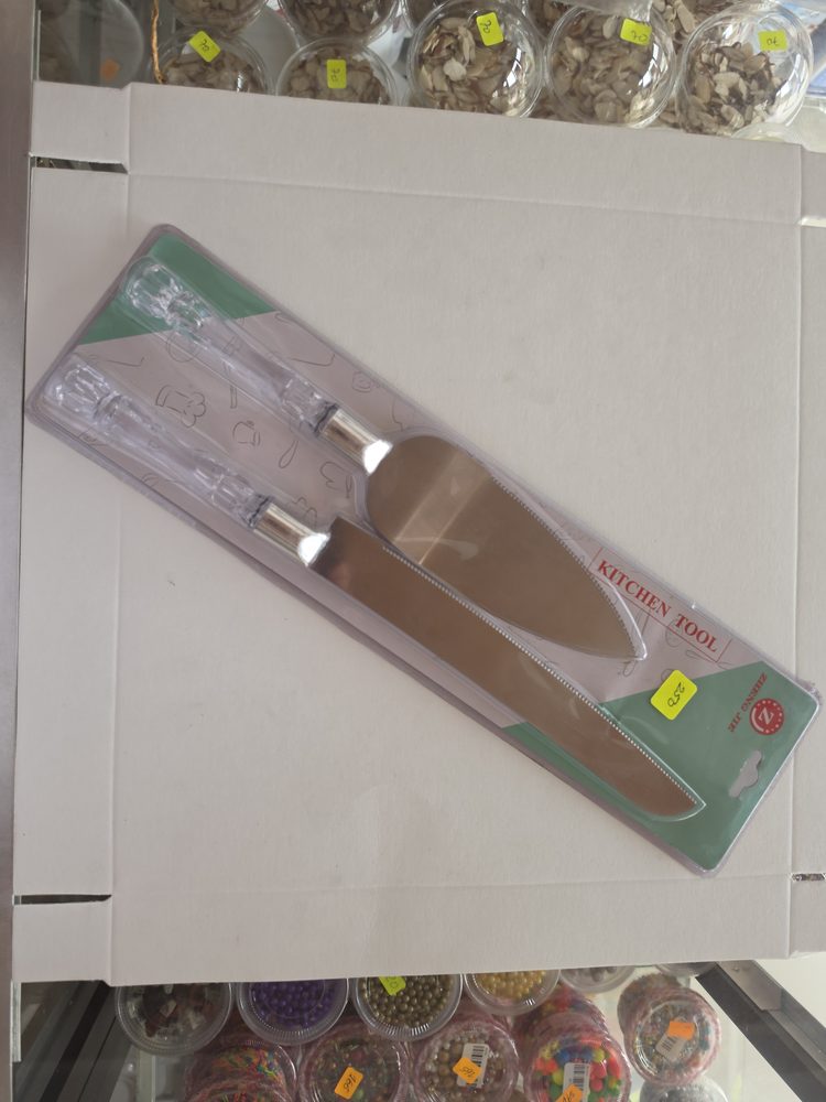 Juego de pala y cuchillo para pastel de acero inoxidable plateado