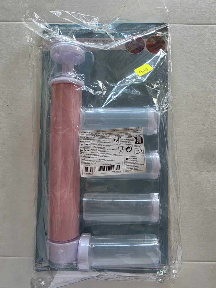 Aplicador o decorador multiuso de plástico rosado con 4 tubetes