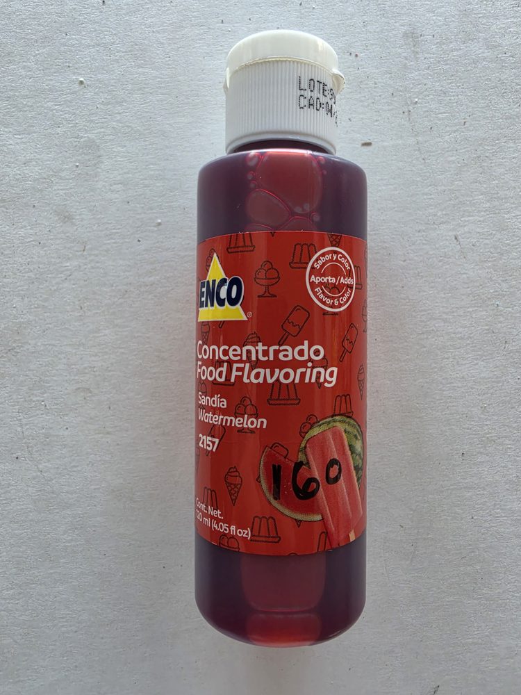 Concentrado saborizante ENCO sabor sandia, liquido rojo vino