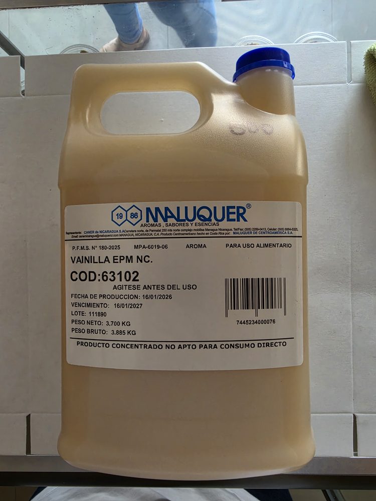 Saborizante liquido de vainilla, garrafa plastica ambar de 3.700 kg