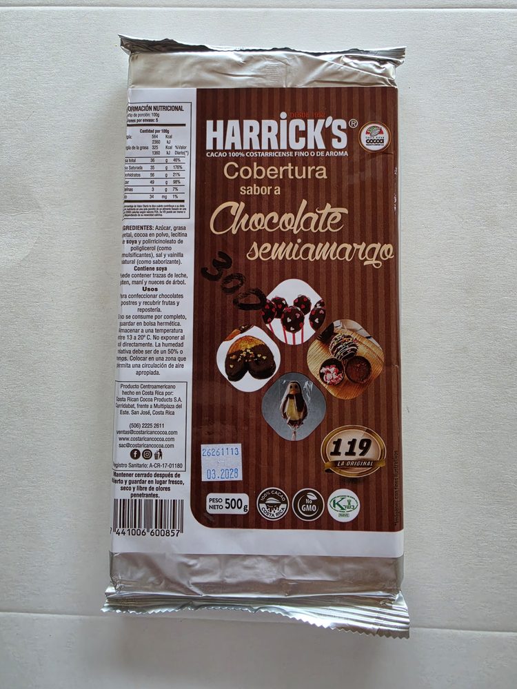 Barra de cobertura sabor chocolate semiamargo Harrick's de 500 g