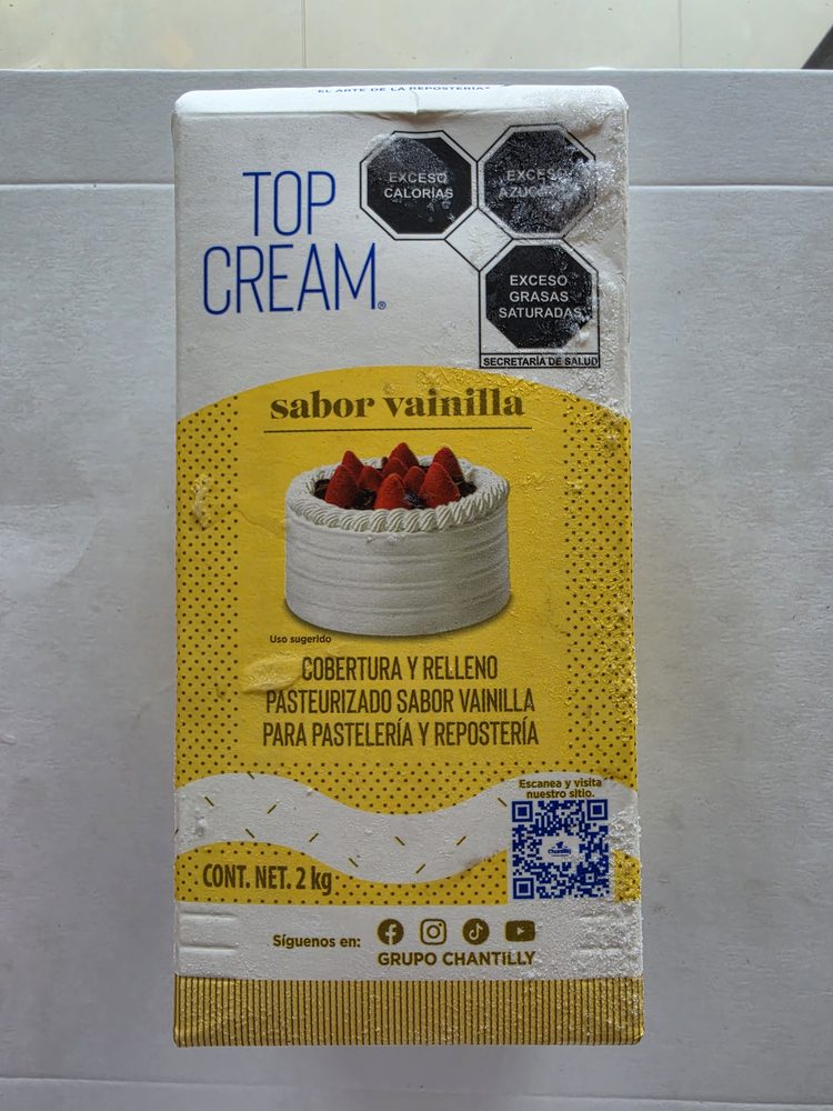 Caja de cobertura y relleno pasteurizado sabor vainilla Top Cream
