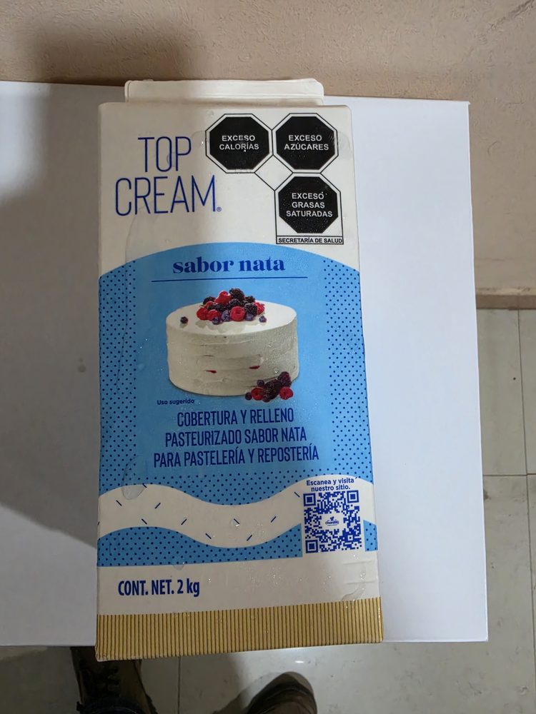Top Cream cobertura y relleno sabor nata, 2 kg